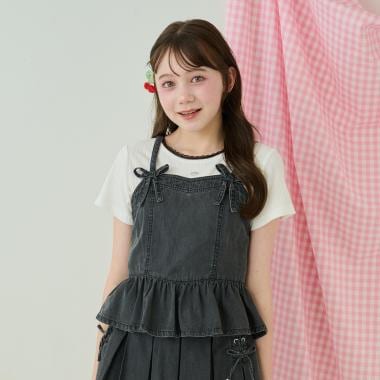 ペプラムビスチェ＆トリムレースTシャツセット