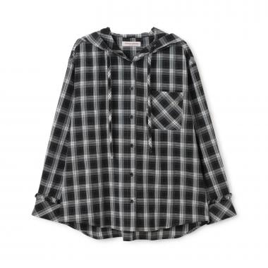 フード チェックシャツ