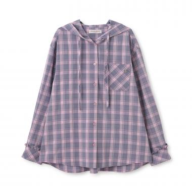 フード チェックシャツ
