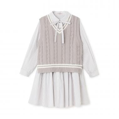 ニットベスト＆シャツワンピースセット