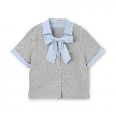 【接触冷感】ボウタイつきドッキングレイヤードTシャツ