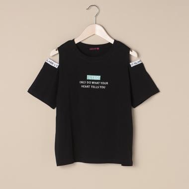 ボックスロゴ刺しゅう肩開きTシャツ