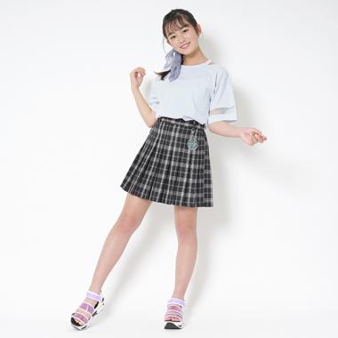 チャームつきチェックプリーツスカパン(S(140) 黒): ジュニア