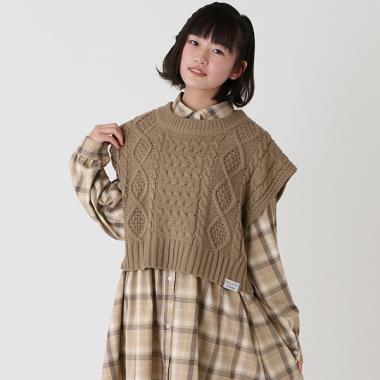 【おうち洗濯可】ケーブルクルーネックベスト
