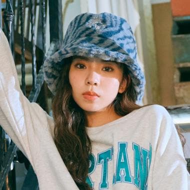 柄フェイクファーバケットハット(F(56) ブルー グレー): ジュニア