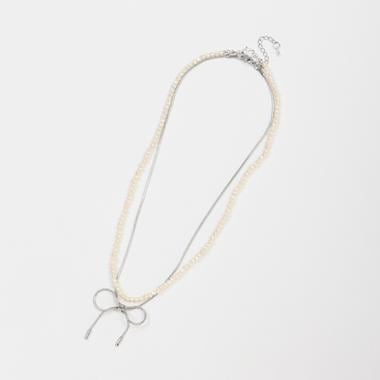 パールつきリボンネックレスSET(F シルバー): ジュニア