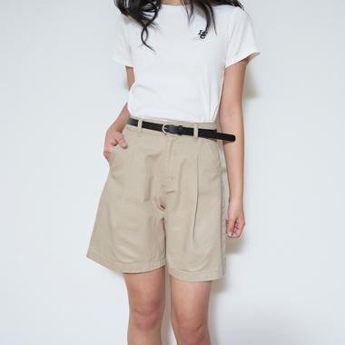 ベージュ ハーフパンツ ベルト付き ベルトつきタックハーフパンツ(S(140) ベージュ): ジュニア