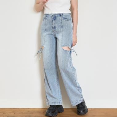リボンスリットデニムパンツ