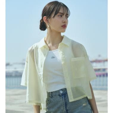 接触冷感半袖シアーシャツ