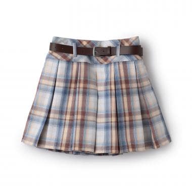【イージーケア】ベルトつきチェックプリーツスカート