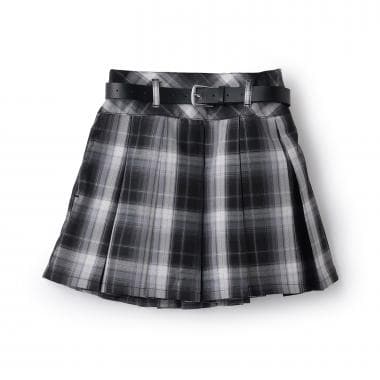 【イージーケア】ベルトつきチェックプリーツスカート