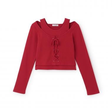 レースアップテレコ長袖シャツ