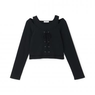 レースアップテレコ長袖シャツ