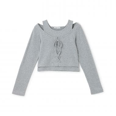 レースアップテレコ長袖シャツ