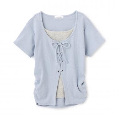 レースアップテレコ半袖T