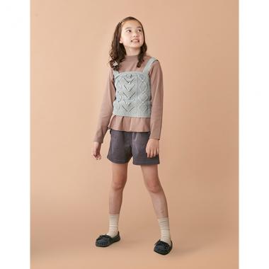 ケーブルニットキャミ×ペプラムTシャツ_モデル身長:140/商品サイズ:S
