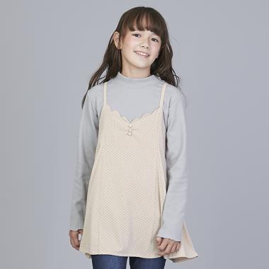 激安特価 ドットキャミチュニックインナーset(S(140) ベージュ): ジュニア Tops