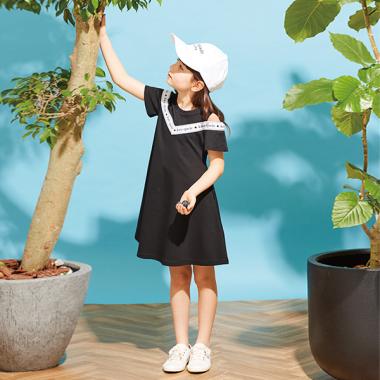 トドラー ロゴラインフレアワンピース(100cm 黒): キッズ