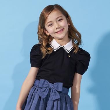 kate spade ストライプスリーブT エンブロイダリーキュロット 160 トドラー エンブロイダリーカラートップス(120cm 黒): キッズ