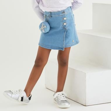 ロゴビジューポーチつきラップキュロットスカート