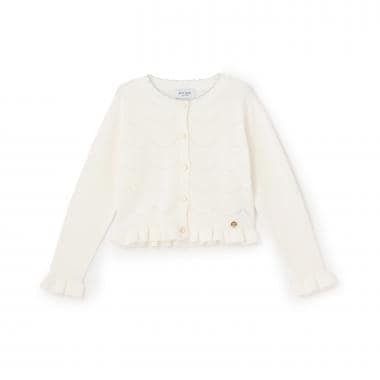 袖フリルスカラップ透かしカーディガン