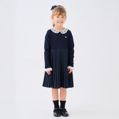 レースカラープリーツワンピース