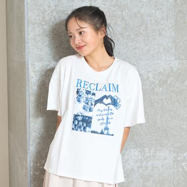 【7days】パリ転写プリントTシャツ