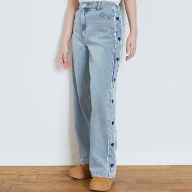 【7days】脇ハート刺しゅうワイドパンツ