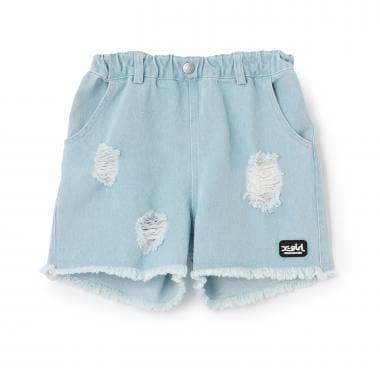 バックロゴ クラッシュデニムショートパンツ