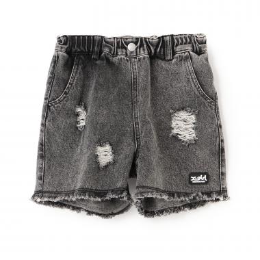 バックロゴ クラッシュデニムショートパンツ