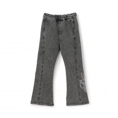 ラインストーンロゴ フレアデニムパンツ