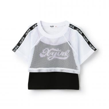 メッシュショートトップス+ロゴキャミソールセット