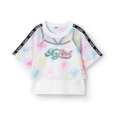 メッシュショートトップス+ロゴキャミソールセット