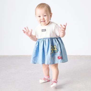 MIXロゴデニム切替ロンパース