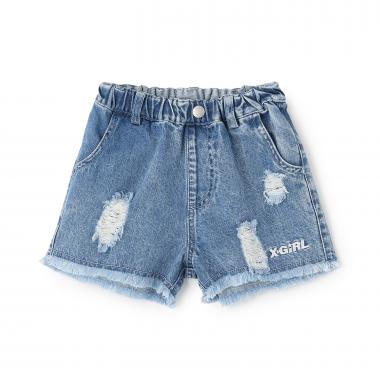 豹柄レイヤート ﾞクラッシュ加工デニムショートパンツ