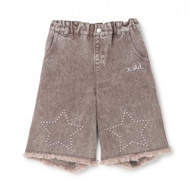 裾星刺しゅう ピグメントデニムハーフパンツ