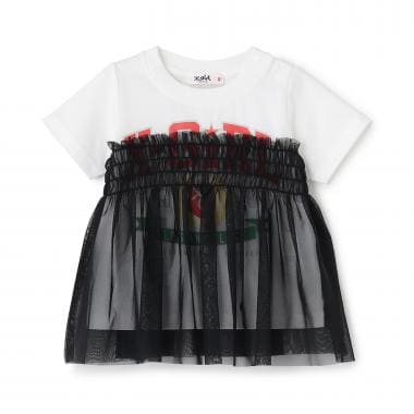 エンブレムロゴ チュールドッキング半袖Tシャツ