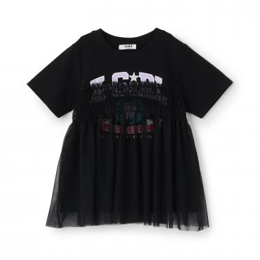 エンブレムロゴ チュールドッキング半袖Tシャツ