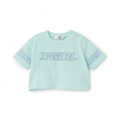 総柄メッシュプリント ショート丈半袖Tシャツ