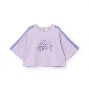 肩メッシュスパンコールロゴ ショート半袖Tシャツ