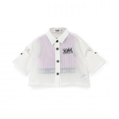 肩あきシアーシャツ+テレコショートタンク セット