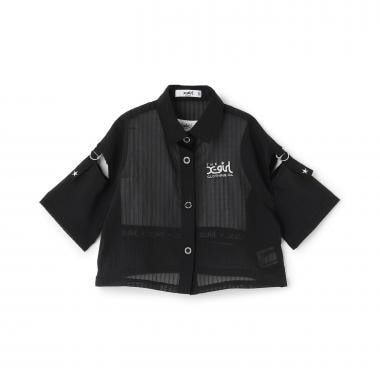 肩あきシアーシャツ+テレコショートタンク セット