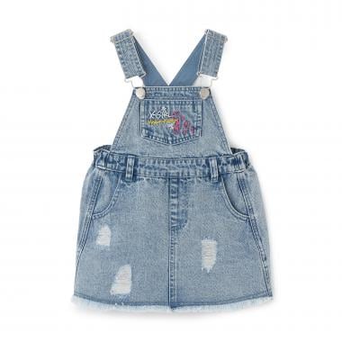 ロゴ刺しゅう クラッシュ加工ジャンパースカート