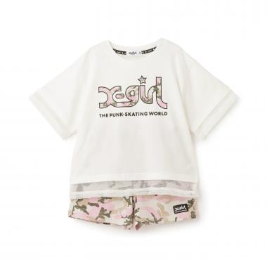 メッシュロゴ半袖Tシャツ+総柄ショートパンツ セット