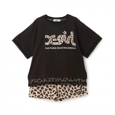 メッシュロゴ半袖Tシャツ+総柄ショートパンツ セット