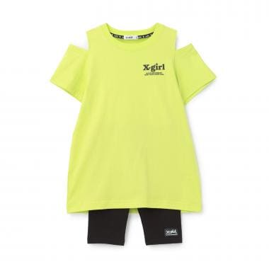 【接触冷感】バックロゴ肩あきTワンピ+5分丈レギンス セット