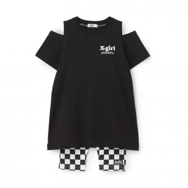 【接触冷感】バックロゴ肩あきTワンピ+5分丈レギンス セット