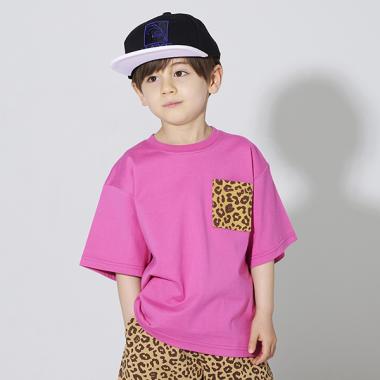 miumiu ヒョウ柄フリルtee WEB限定】ヒョウ柄ポケット半袖Tシャツ(80cm ピンク): キッズ