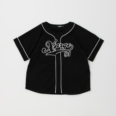 WEB限定】半袖ベースボールシャツ(90cm 黒): キッズ - ナルミヤ
