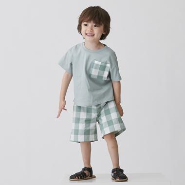 リンク】ギンガムハーフパンツ(キッズサイズ)(80cm エメラルド
